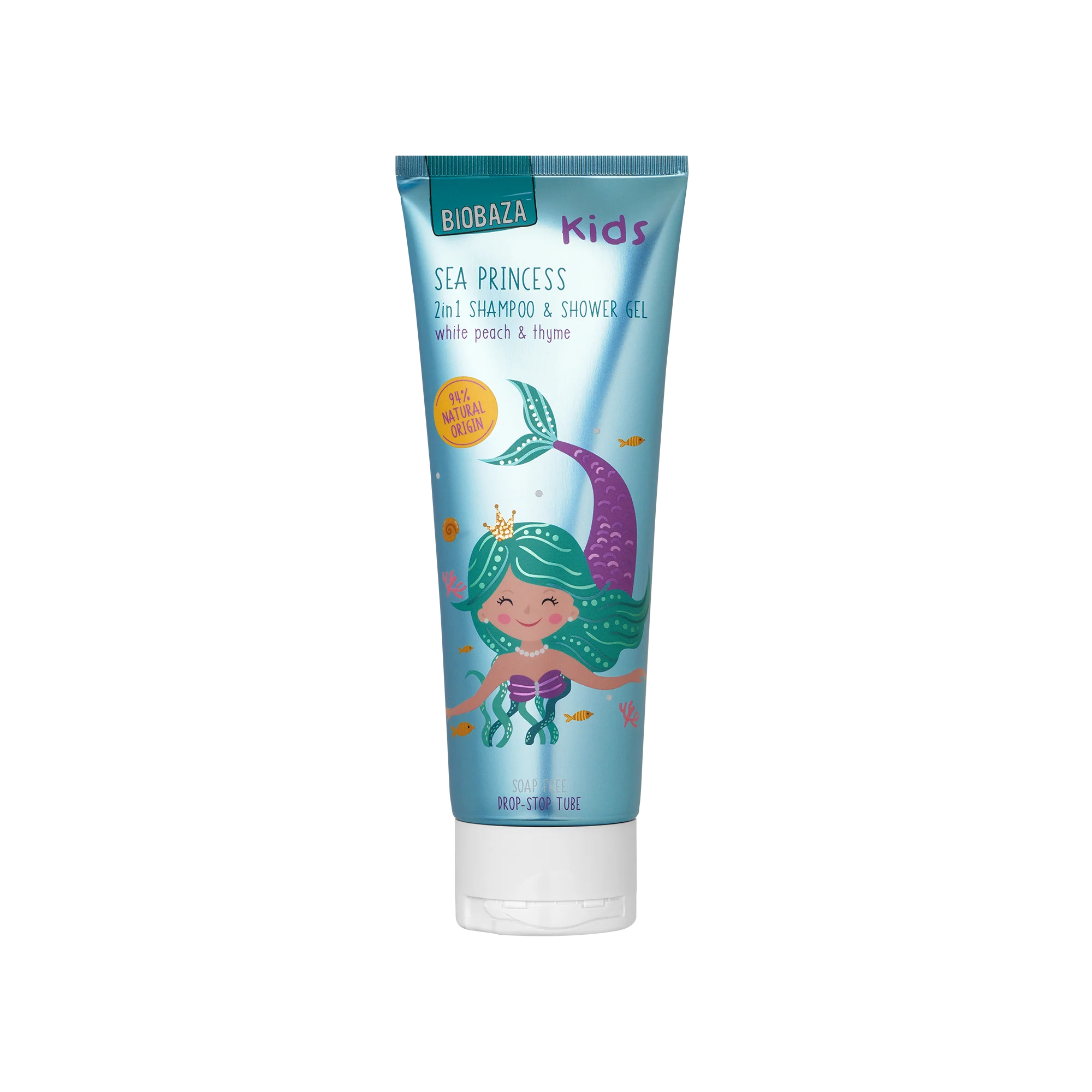 2 in 1 Sampon & gel de dus pentru copii, cu ulei de cimbru si parfum de piersica alba, Sea Princess, Biobaza Kids, 250 ml