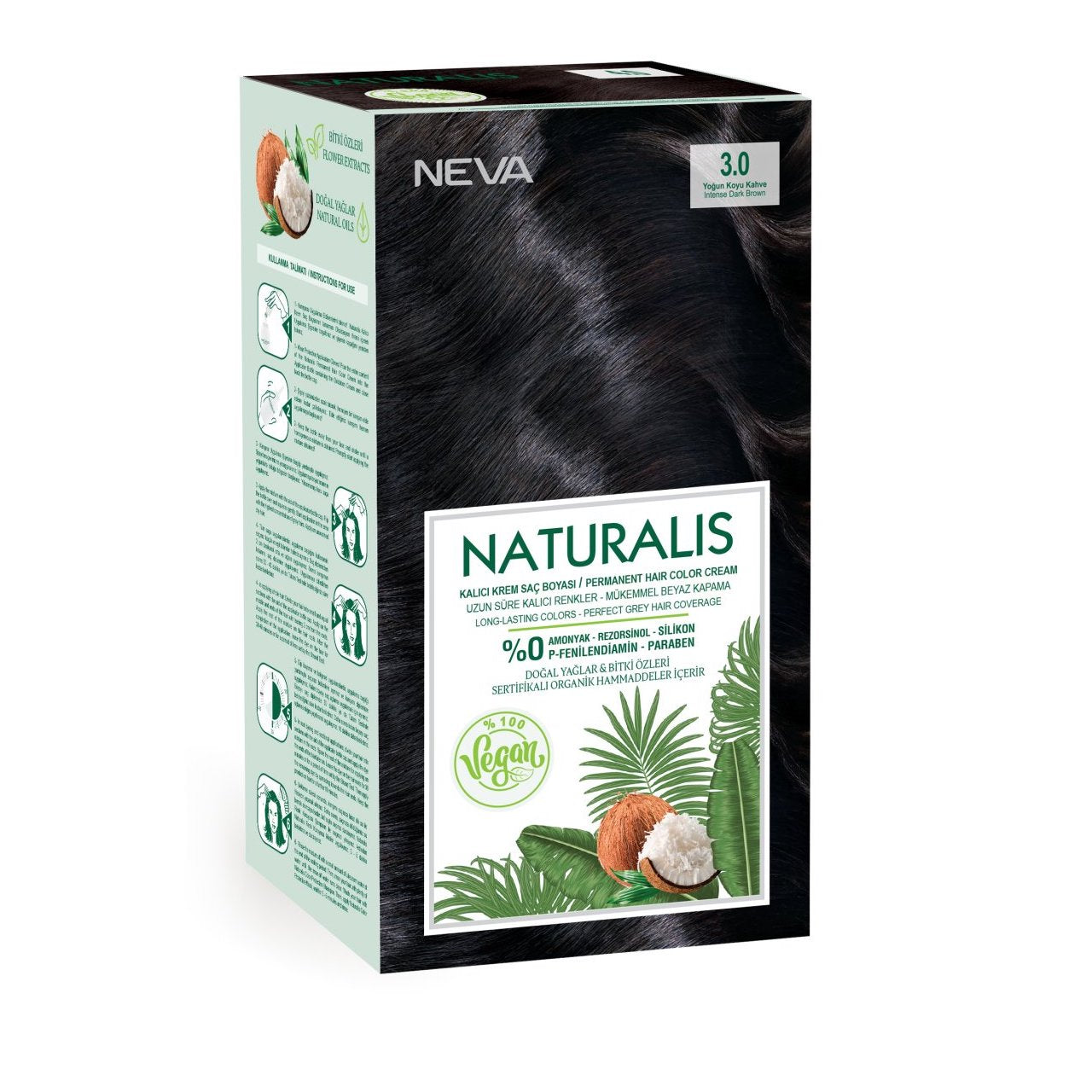 Vopsea de par vegana fara amoniac, Saten Inchis Intens 3.0, Naturalis, Neva, 150 ml - imagine 2