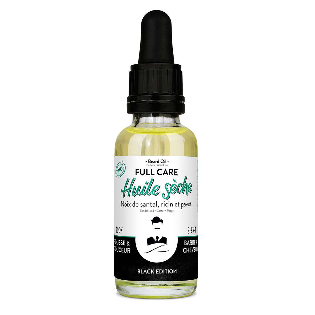 FULL CARE, Ulei uscat 2 in 1 pentru barba si par, Monsieur Barbier, BLACK EDITION, 30 ml