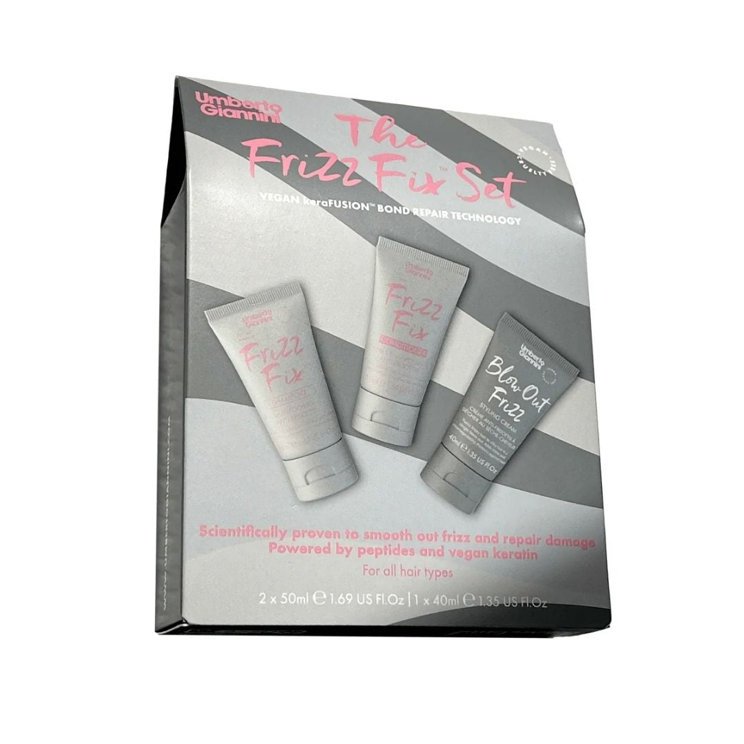 Set pentru par, cu efect anti-static, travel size, The Frizz Fix, Umberto Giannini, 2 x 50 ml, 1 x 40 ml