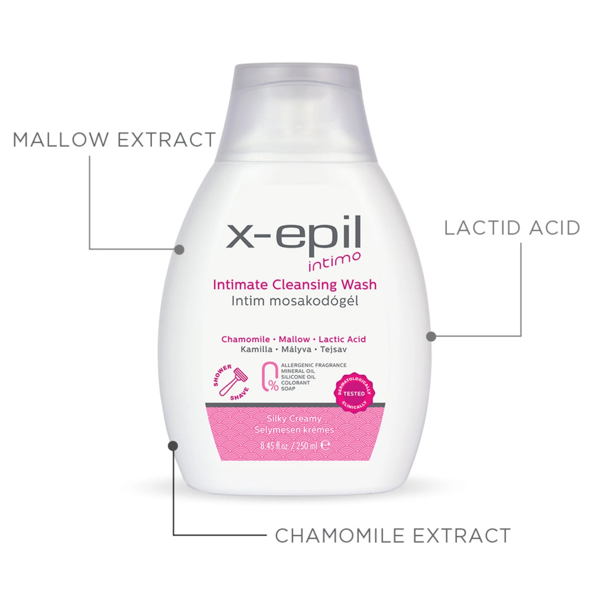 Gel pentru igiena intima cu cu extract de musetel, nalba & acid lactic, X-Epil Intimo, 250 ml - imagine 2