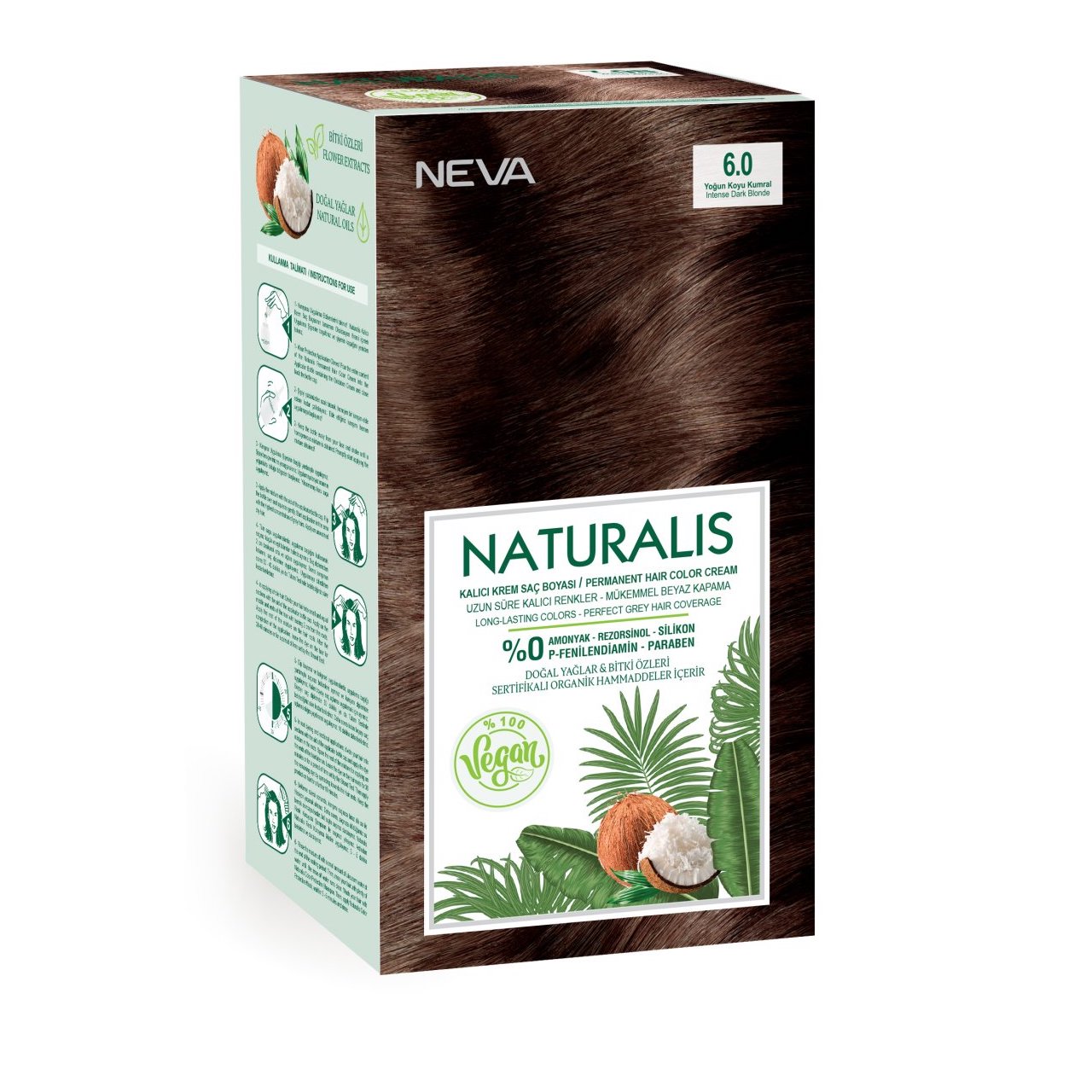 Vopsea de par vegana fara amoniac, Blond Inchis Intens 6.0, Naturalis, Neva, 150 ml - imagine 2