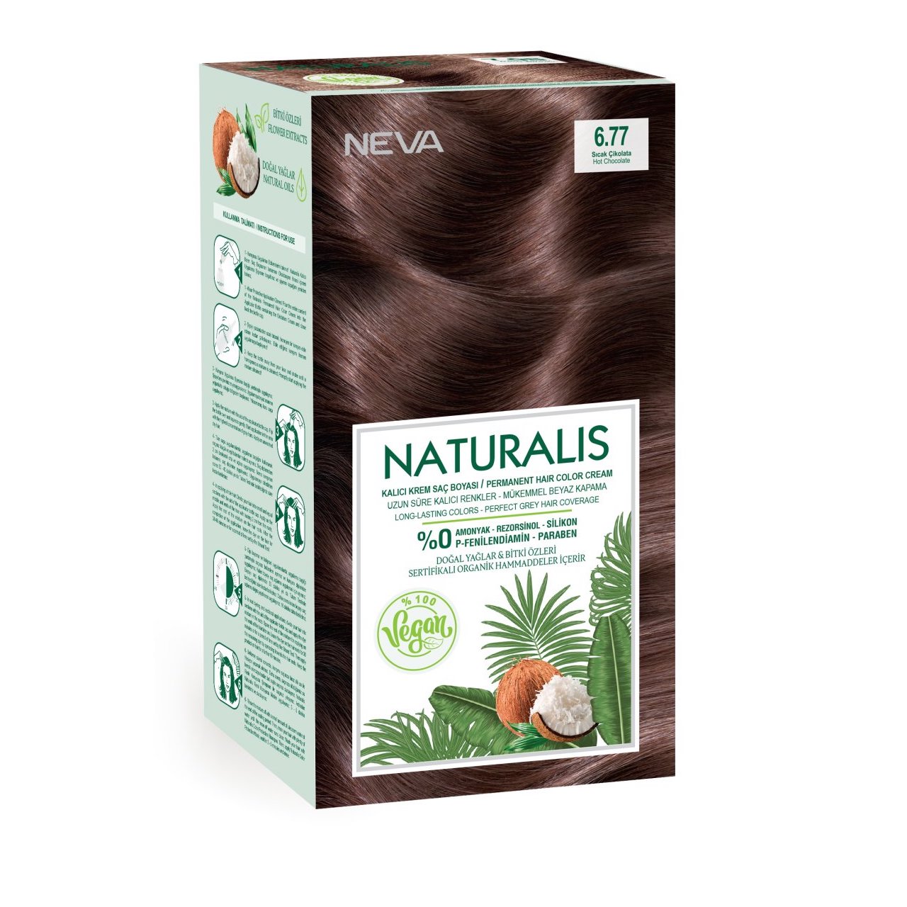 Vopsea de par vegana fara amoniac, Ciocolatiu 6.77, Naturalis, Neva, 150 ml - imagine 2