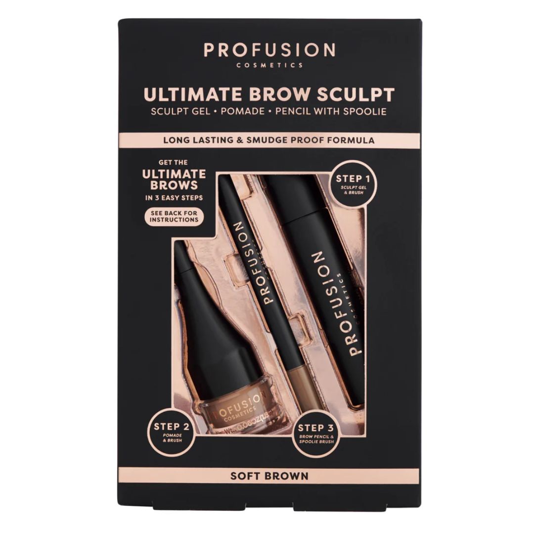 Kit pentru sculptarea sprancenelor Ultimate Brow Sculpt, Soft Brown, Profusion Cosmetics, 3 articole