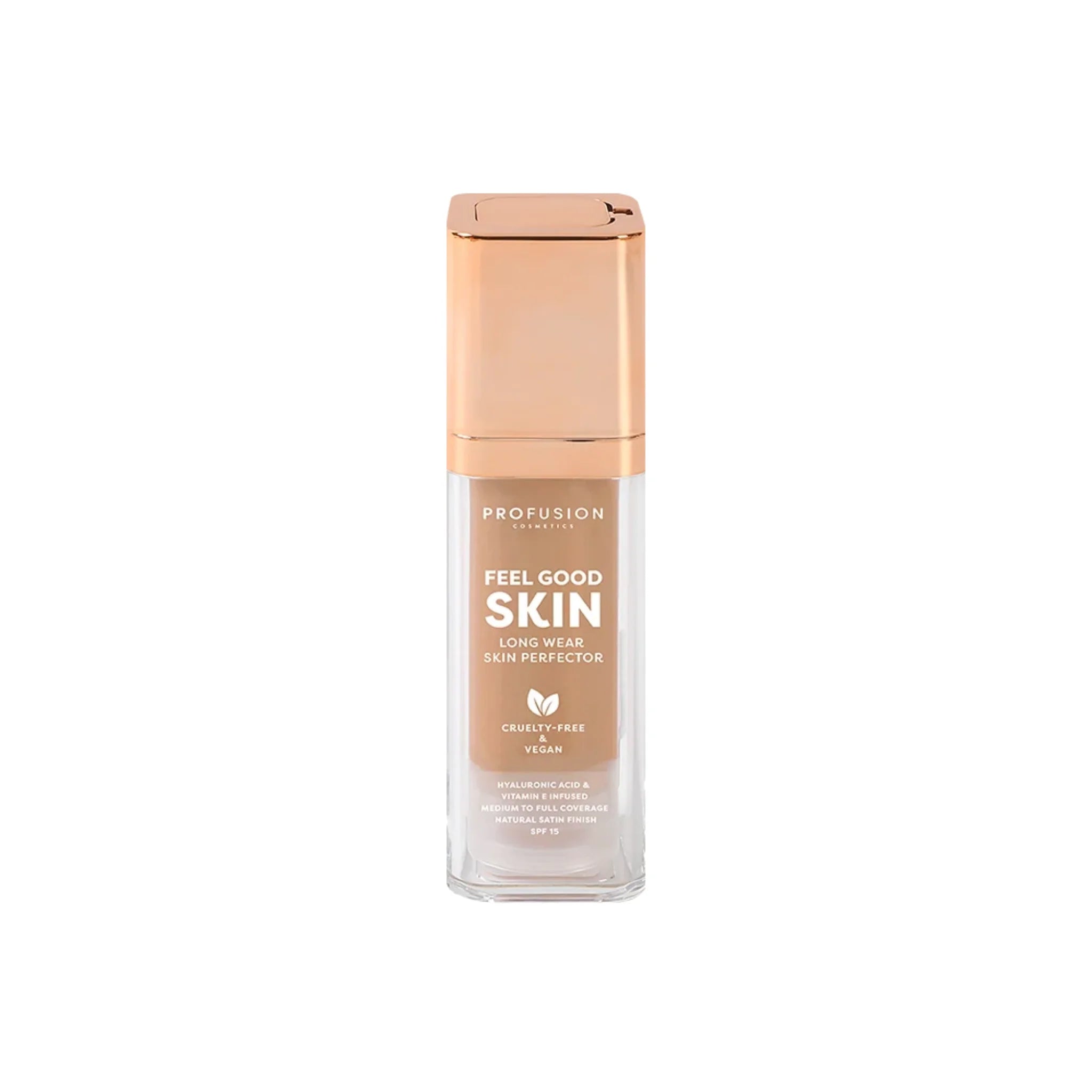 Fond de ten cu SPF 15, rezistenta indelungata, acoperire medie spre mare, finish satinat natural, nuanta Light 200, Feel Good Skin, Profusion Cosmetics, 30 ml Feel Good Skin Foundation - 200 Light
