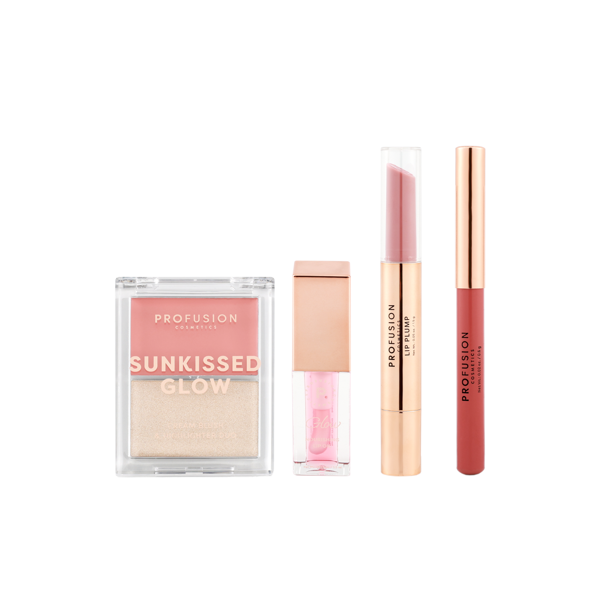 Set pentru machiaj fata si buze - gloss buze, paleta duo blush & iluminator, ulei si creion de buze, Pink Glow, Profusion, 4 articole - imagine 2