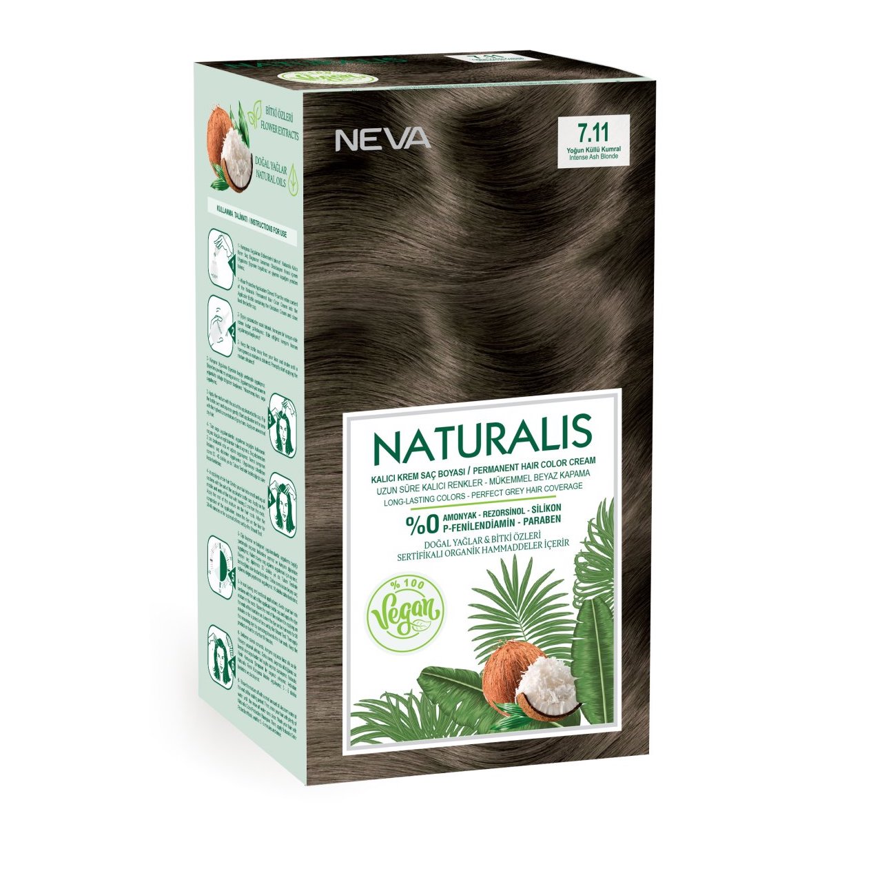 Vopsea de par vegana fara amoniac, Blond Cenusiu Intens 7.11, Naturalis, Neva, 150 ml - imagine 2