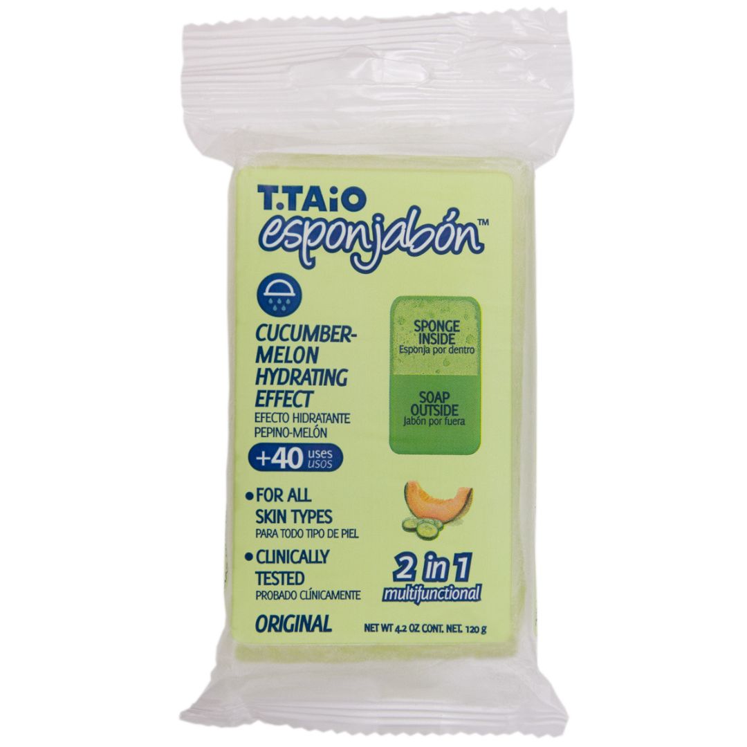 2 in 1 Burete de baie si sapun incorporat, cu parfum de castraveti si pepene galben, efect hidratant, Esponjabon, 120 gr. - imagine 2