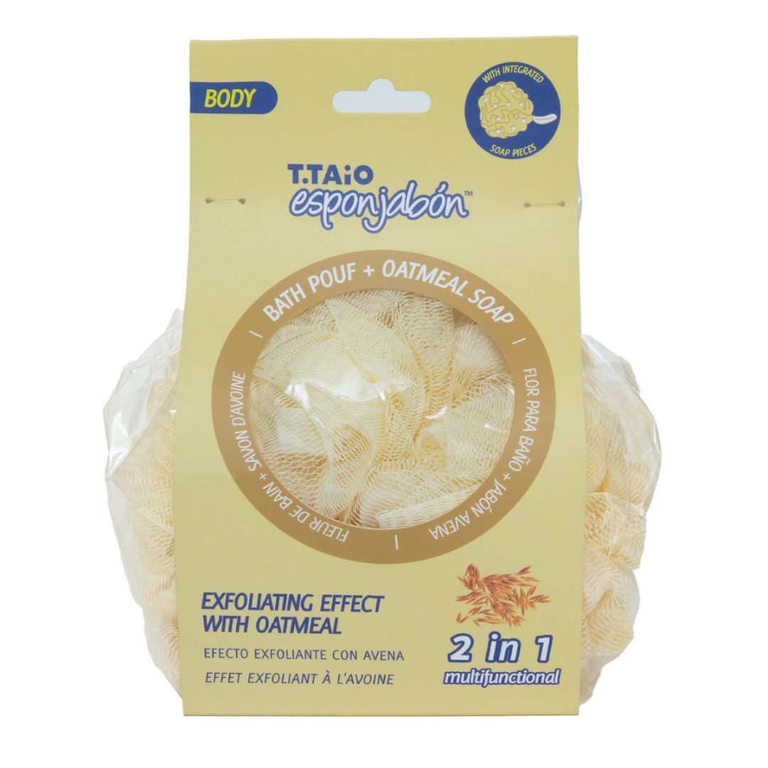 2 in 1 Burete de dus cu plasa exfolianta si sapun incorporat, cu ovaz, efect exfoliant, Esponjabon, 1 buc - imagine 2