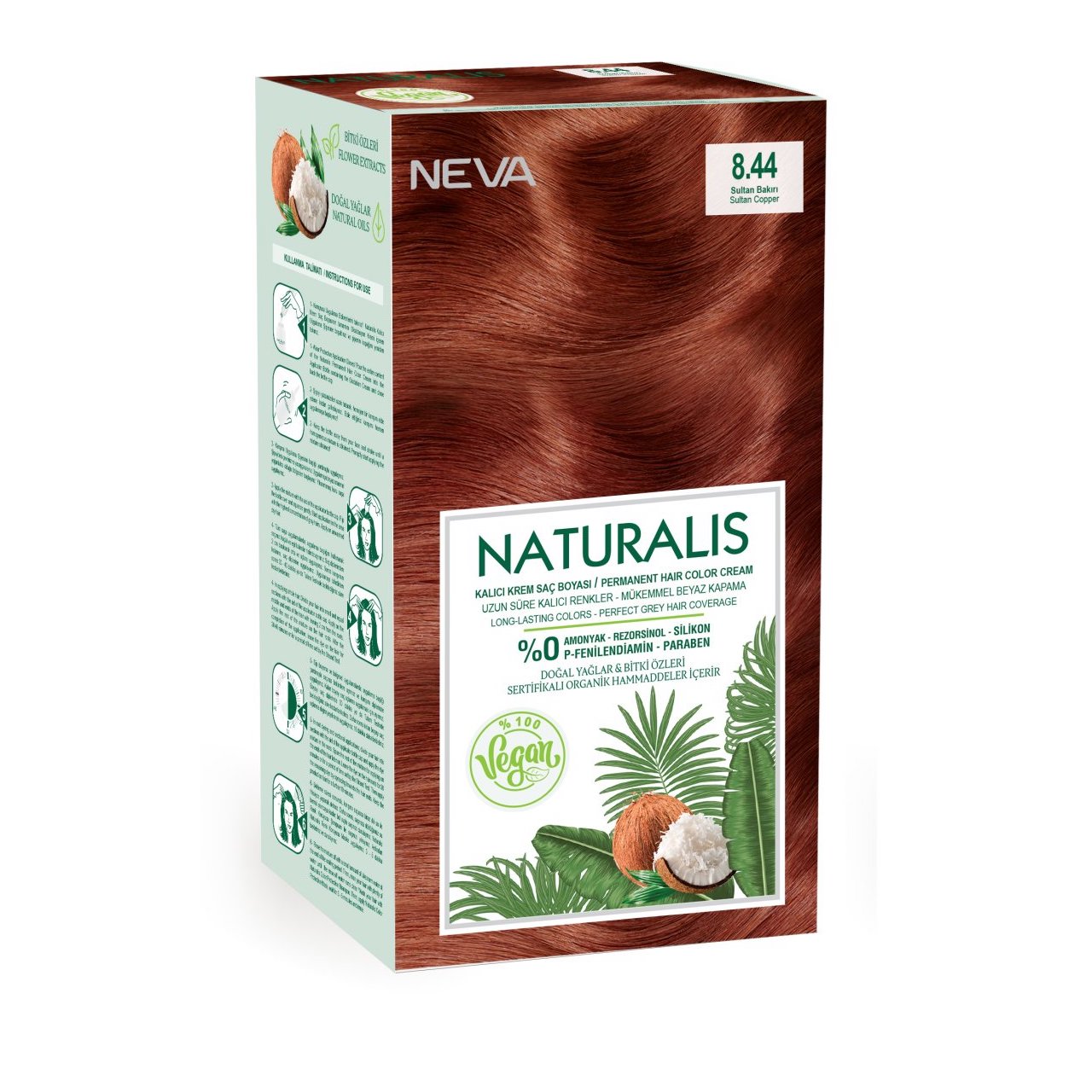 Vopsea de par vegana fara amoniac, Aramiu Roscat 8.44, Naturalis, Neva, 150 ml - imagine 2