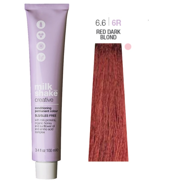 Vopsea permanenta Milk Shake Creative 6.66R, Blond Inchis Rosu, 100ml