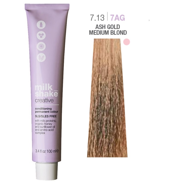 Vopsea permanenta Milk Shake Creative 7.137AG, Blond Mediu Auriu Cenusiu Bej, 100ml