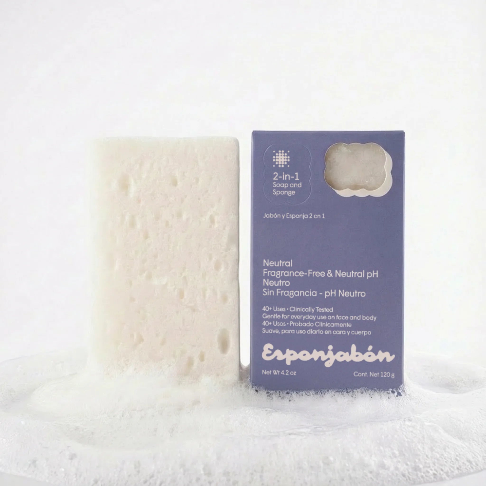 2 in 1 Burete de baie si sapun incorporat, fara parfum, cu pH neutru, Esponjabon, 120 gr