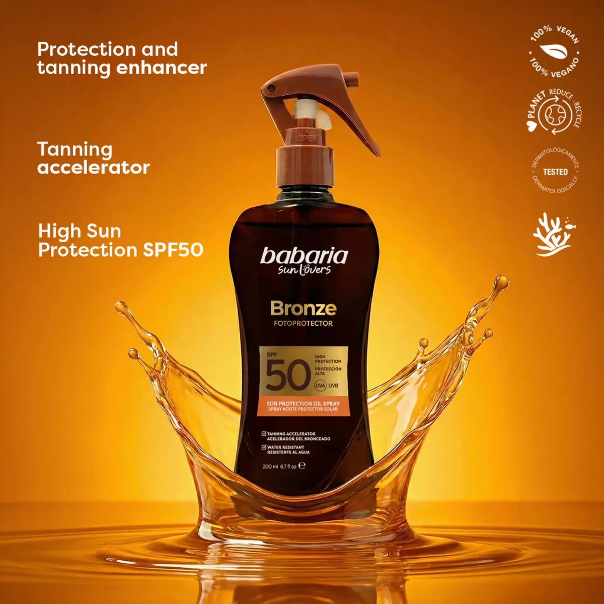 Ulei cu protectie solara ridicata tip spray, SPF 50+, UVA & UVB, cu efect de bronz, Bronze Fotoprotector, 200 ml - imagine 2