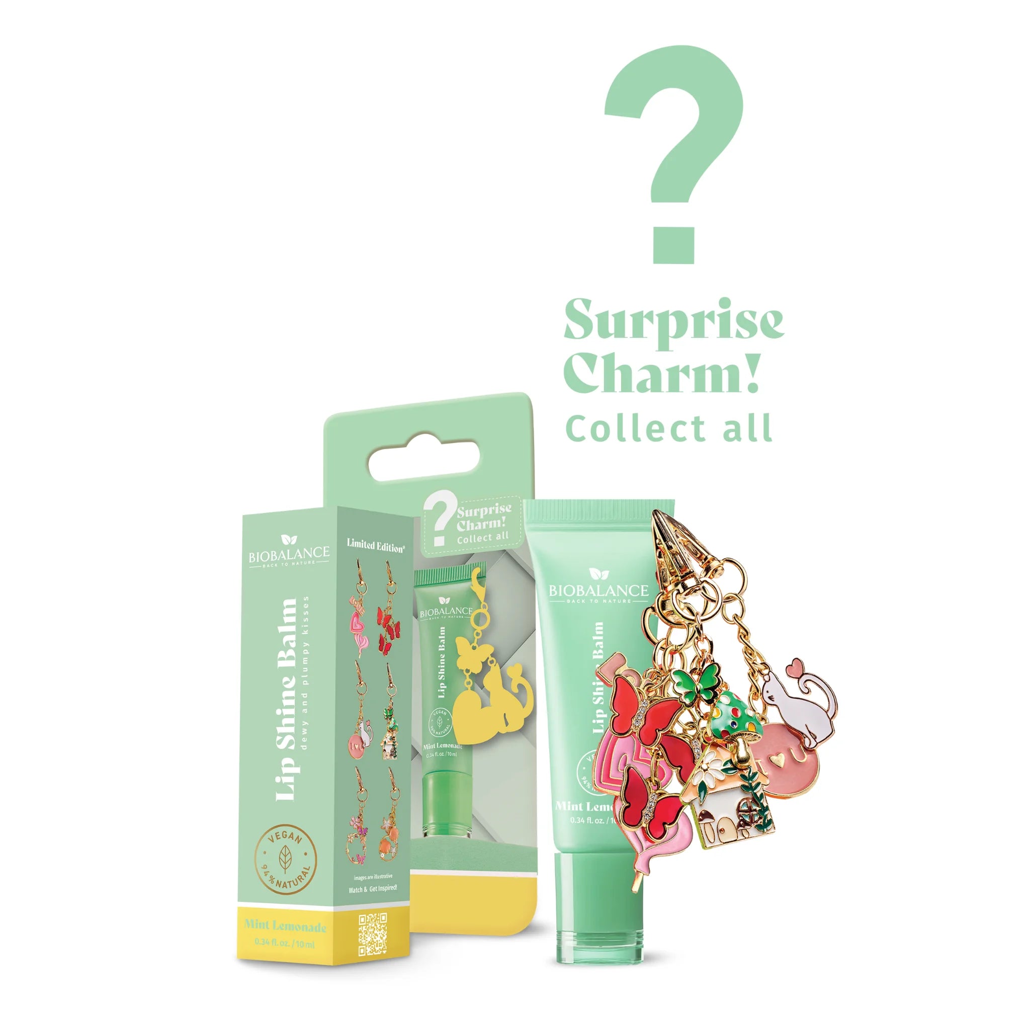 Balsam de buze cu efect lucios si breloc surpriza, Mint Lemonade, BioBalance, 10 ml