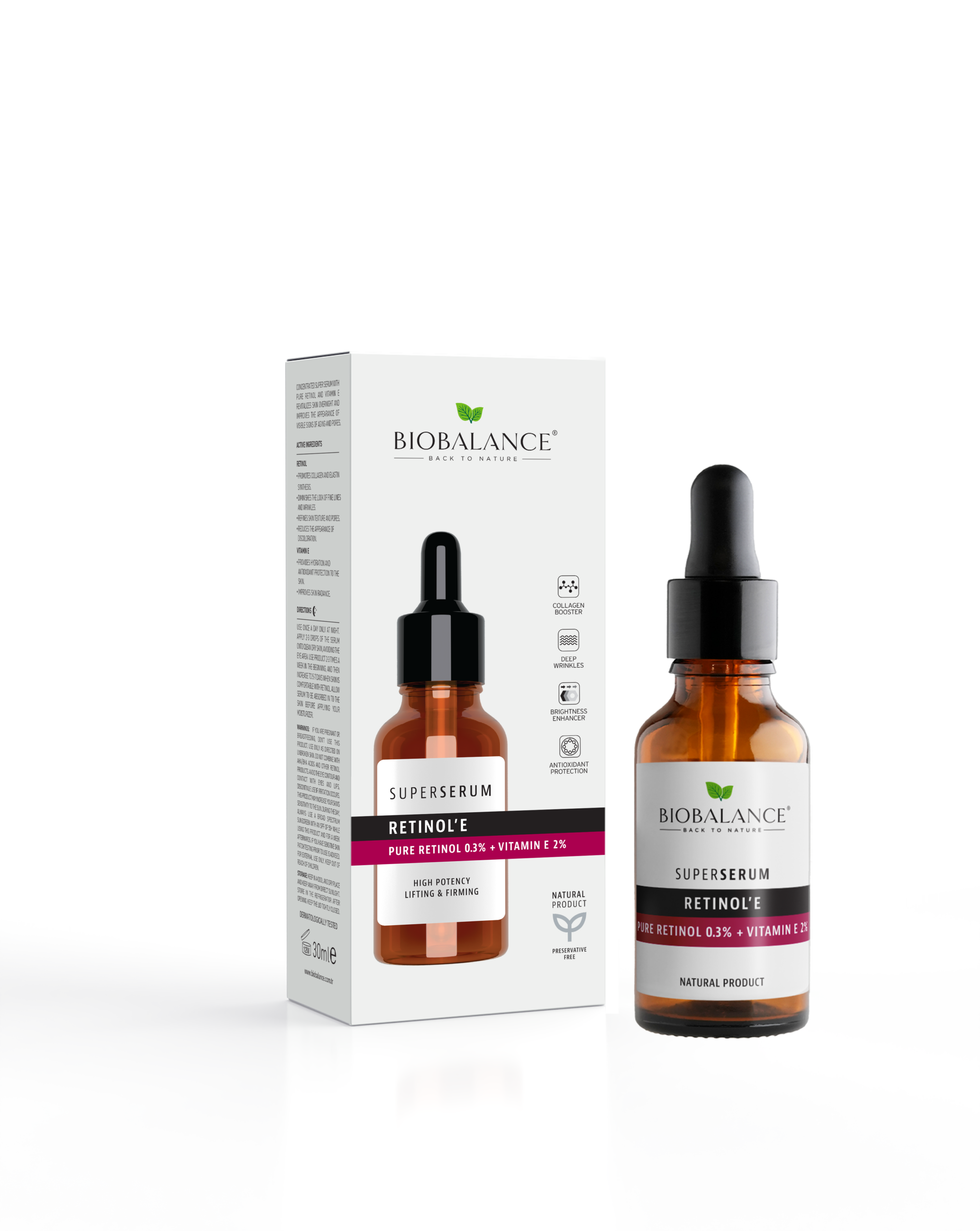 Super Serum Retinol'E cu Retinol Pur 0,3 + Vitamina E 2%, Anti-Imperfectiuni, pentru Fermitate, Bio Balance, 30 ml - imagine 2