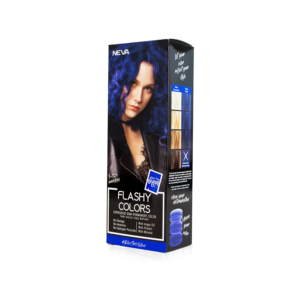 Flashy Colors Electric Blue, Nuantator semipermanent, albastru intens, 100% vegan, Neva, 100 ml - imagine 2