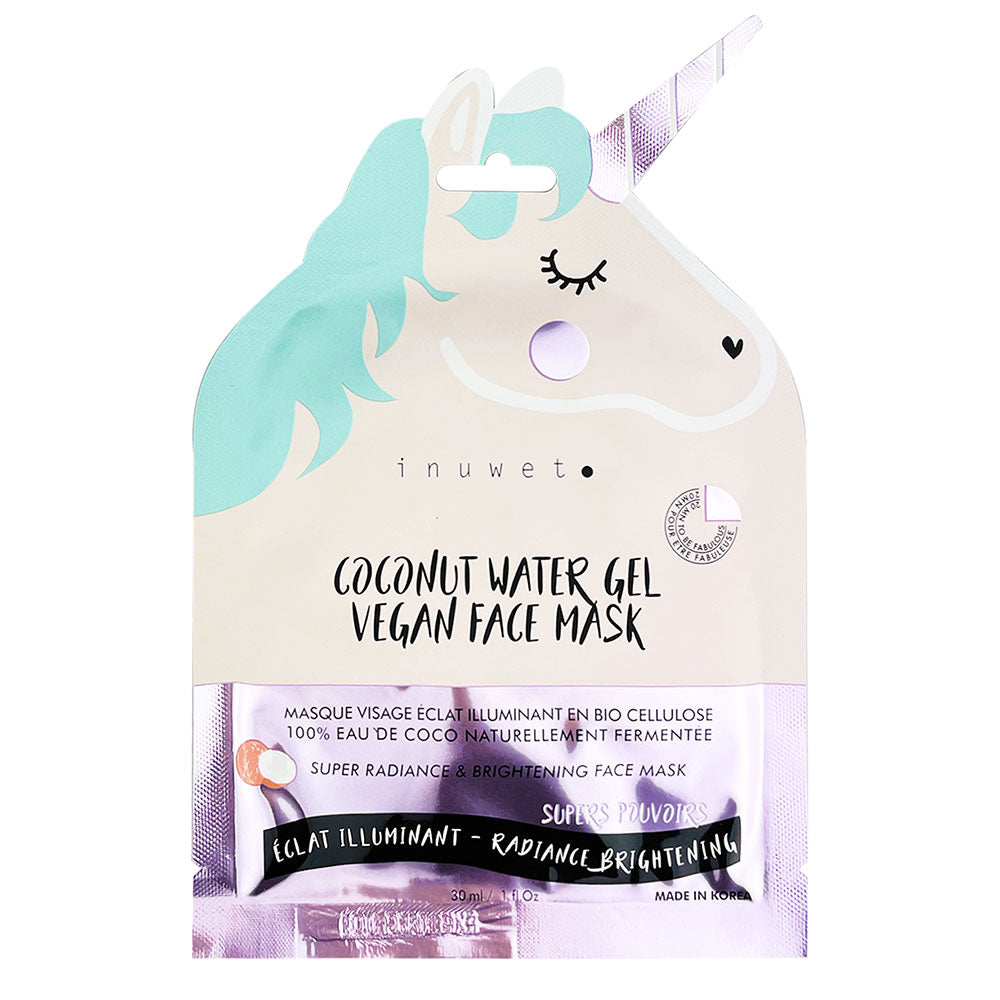 Masca de fata iluminatoare din bioceluloza Coconut Water Gel, Unicorn, Inuwet, 30 ml - imagine 2
