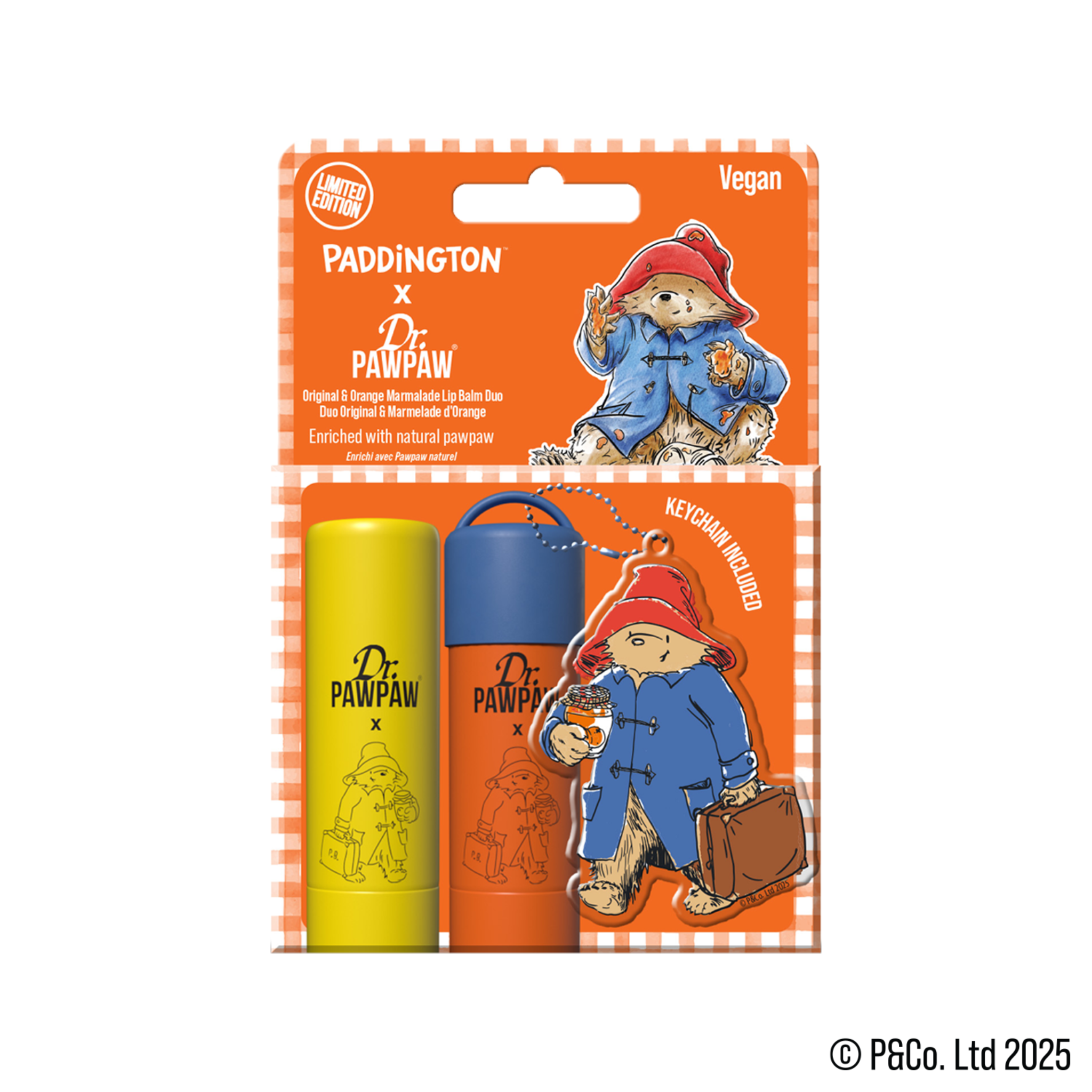 Set 2 balsamuri de buze Paddington™ Bear Keyring Original Balm + aroma Orange Marmalade, Dr.PAWPAW, 2 x 4 g Paddington Bear Keyring Original + Orange Marmalade